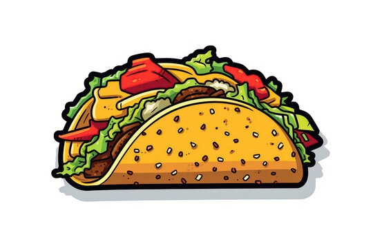 Taco Sticker On White Background. Generative AI