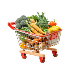 Fresh groceries in a shopping cart.