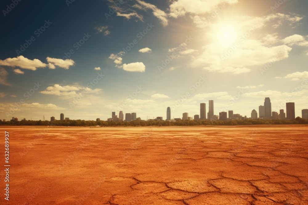 Canvas Prints A view of a city from a barren area. AI.