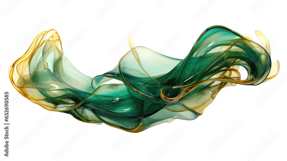 Sticker combining pale gold and rich emerald in an abstract futuristic texture isolated on a transparent bac
