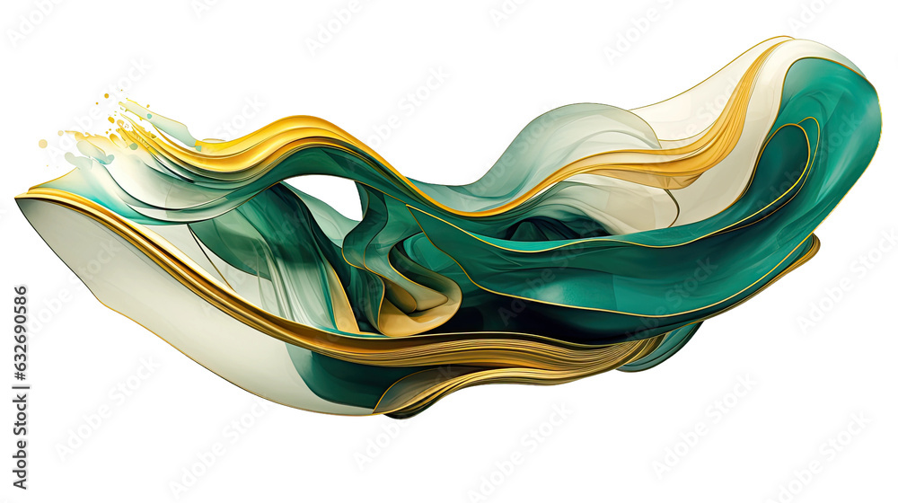 Poster combining pale gold and rich emerald in an abstract futuristic texture isolated on a transparent bac