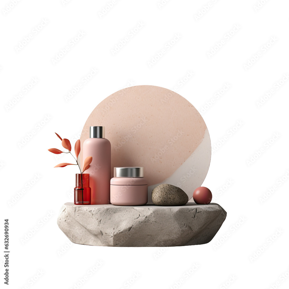 Canvas Prints Stones podium for packaging cosmetics with product display on white concrete texture, sunshade pedestal. Realistic rendering.