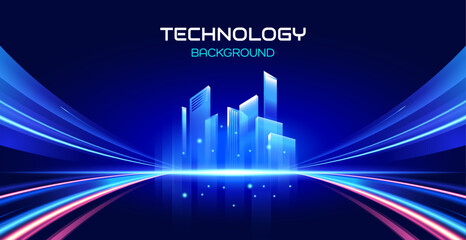 Vector bright smart city with technology background
