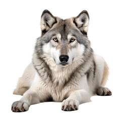 white background creates isolation for gray wolf.