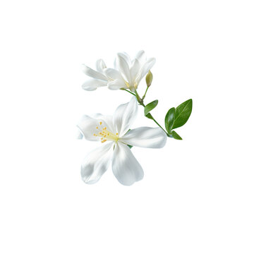 White Jasmine flower levitating on blue background. High resolution.