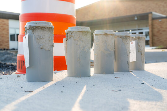 Concrete Test Cylinders on a construction site.
