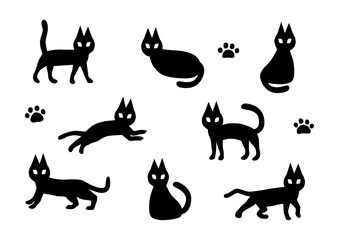シンプルな黒猫のアイコンイラストセット