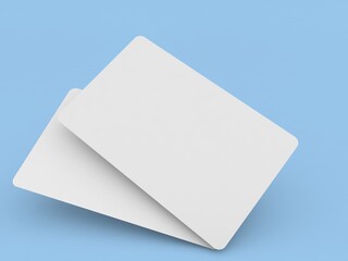 Two bank cards mockup on a blue background. 3d render illustration.