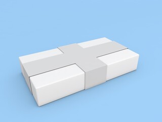 Gift box with ribbons on a blue background. 3d render illustration.