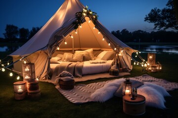 A Cozy Camping Tent At Night, Generative Ai
