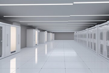 a central area with white computers, servers, and storage devices. Generative AI