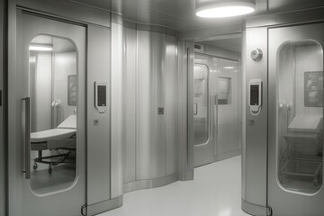 An example of a hallway in a clone space cabin. Generative AI