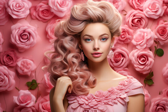 Close up of a fashionable young woman in a pink dress
