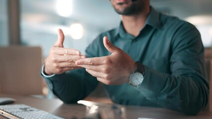 Call center, customer service and night with business man in office for consulting, communication or conversation. Help desk, contact us or telemarketing with employee for technical support and sales