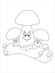 Mushroom Coloring Pages for kids. Fantasy Illustration for coloring page adult.