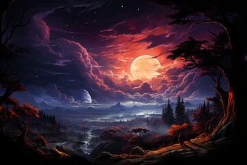 Expansive landscape set against the backdrop of a breathtaking night sky, illustrating nature's grandeur and the vastness of the cosmos.