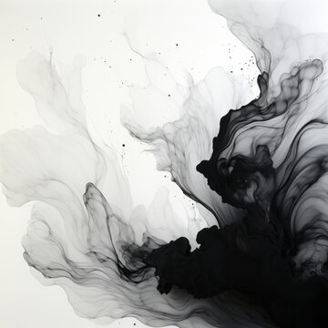 Abstract black and white portrayal of a body of water, capturing its fluidity and mystery on canvas.
