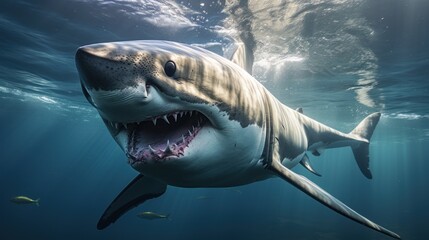 Fototapeta premium The great white shark is always fierce in the sea