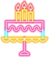 Birthday Cake Candles Neon Sign. PNG Illustration of Entertainment Festival Glowing Symbol.
