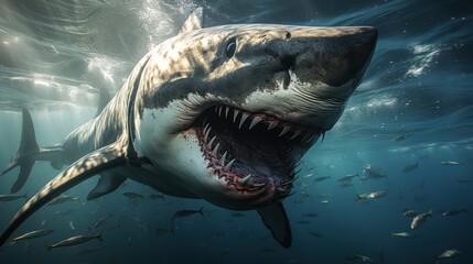 Obraz premium The great white shark is always fierce in the sea