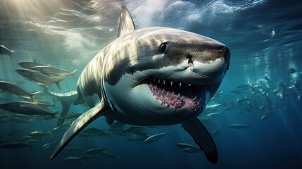 Obraz premium The great white shark is always fierce in the sea