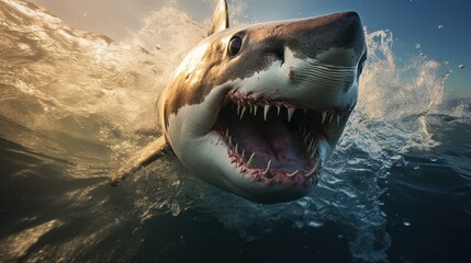 Fototapeta premium The great white shark is always fierce in the sea