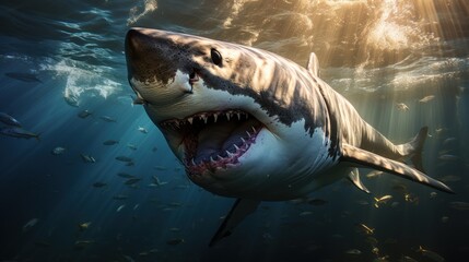 Fototapeta premium The great white shark is always fierce in the sea