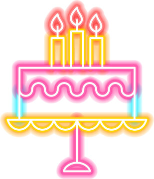 Birthday Cake Candles Neon Sign. PNG Illustration of Entertainment Festival Glowing Symbol.