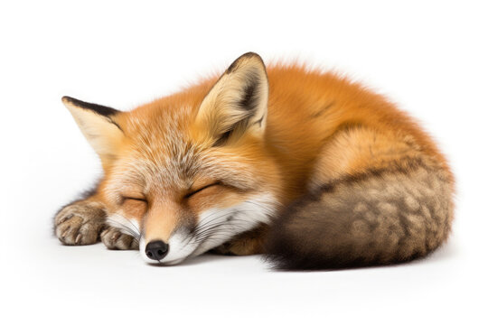 sleeping fox isolated on white background