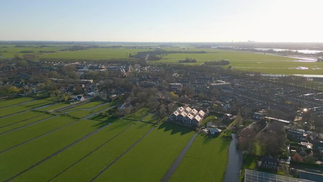 Aerial drone view of a dutch village named Zoeterwoude
