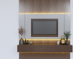 cabinet of living room design with nature wooden cabinet and modern decoration interior