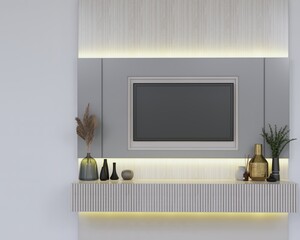 cabinet of living room design with light brown color of wooden cabinet and modern decoration interior