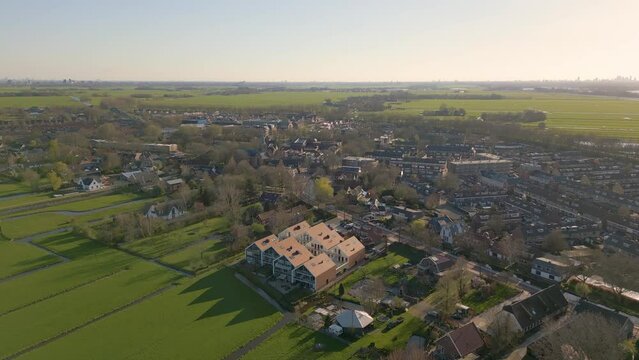 Aerial drone view of a dutch village named Zoeterwoude