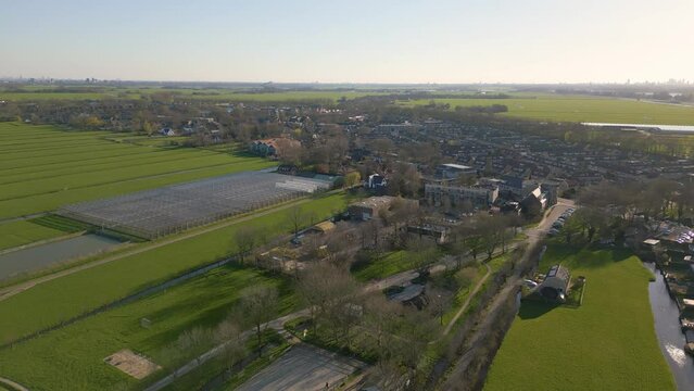 Aerial drone view of a dutch village named Zoeterwoude