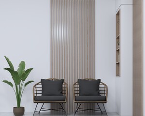 lounge space with wooden wall panel and indoor plant