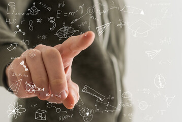 Businessman hand drawing glowing global business marketing plan. Trade and business analysis...