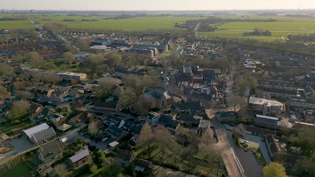 Aerial drone view of a dutch village named Zoeterwoude