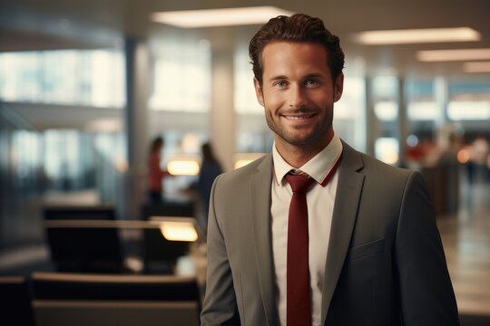 A Friendly Sales Person At A Bank Counter.