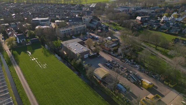 Aerial drone view of a dutch village named Zoeterwoude