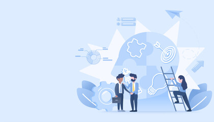 Business ideas design concept. Realistic head symbol of brainstorming, learning, strategy plan, tactical management, thinking, problem solving, cooperation to achieve business success.