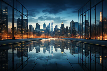 Fototapeta na wymiar Metropolis cityscape Background featuring skyscrapers, windows, and text area Generative AI
