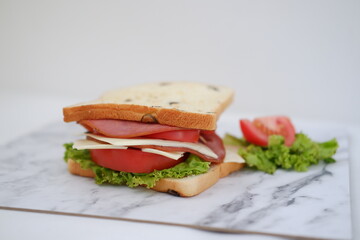 Sandwich with ham, cheese, tomato and lettucele background