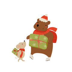 Funny animals with christmas gifts