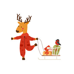 Christmas deer pulling gifts sled
