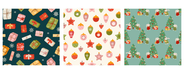 Set of christmas seamless patterns - 632703547