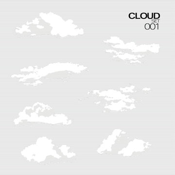 Minimal style cad cloud line drawing in sky, Side view, set of graphics sky elements for architecture and landscape design drawing representation. Vector illustration background