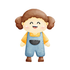 cartoon girl in overalls, png, transparent background