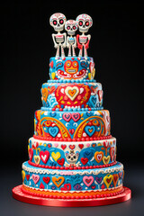 Day of the Dead cake dessert, sugar skull, gourmet food, tiered cake, vertical