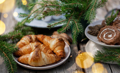 Christmas baking on wooden table