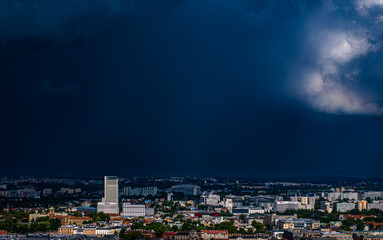 Poland, Krakow, the old town, and in the background a storm and a rainbow in Nowa Huta © Mateusz